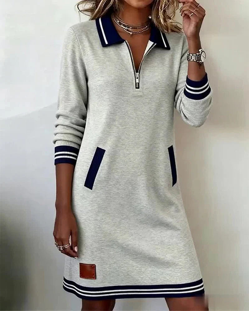 Dorellia - Casual Long Sleeve Dress with Zip Closure