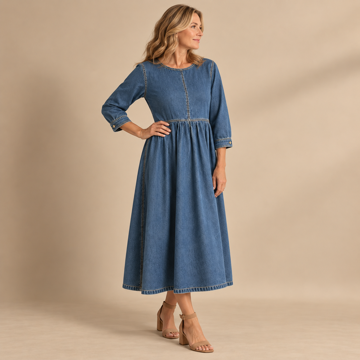 Little Rose™ - Vintage Denim Maxi Dress