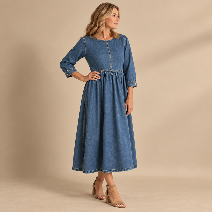 Little Rose™ - Vintage Denim Maxi Dress