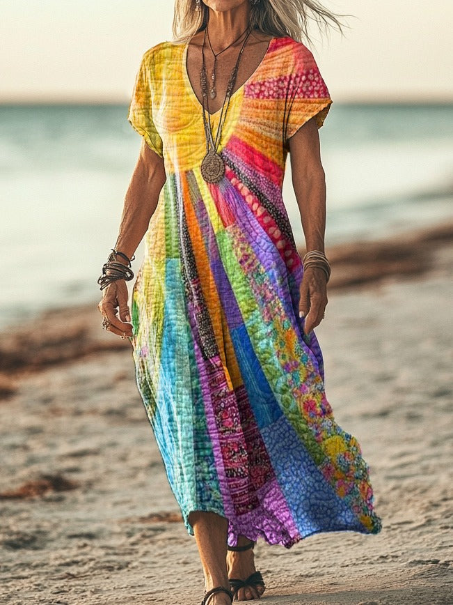 Delilah Bohemian Patckwork Maxi Dress