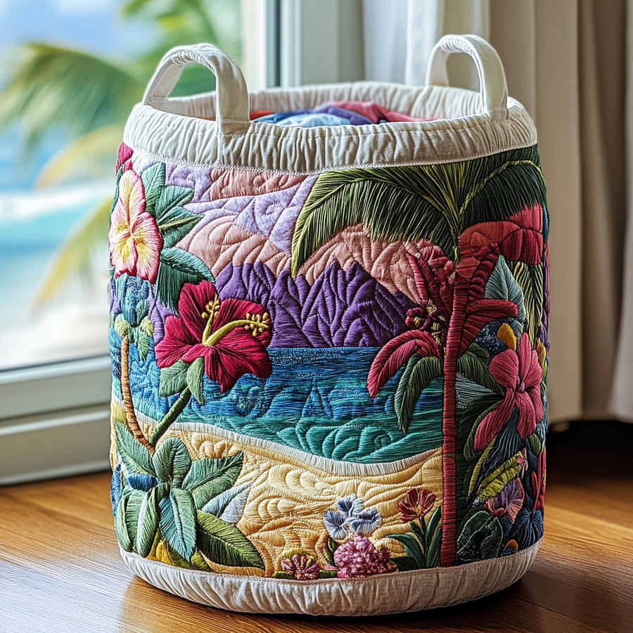 HIBISCARA | QUILTED TROPICAL HIBISCUS STORAGE BASKET