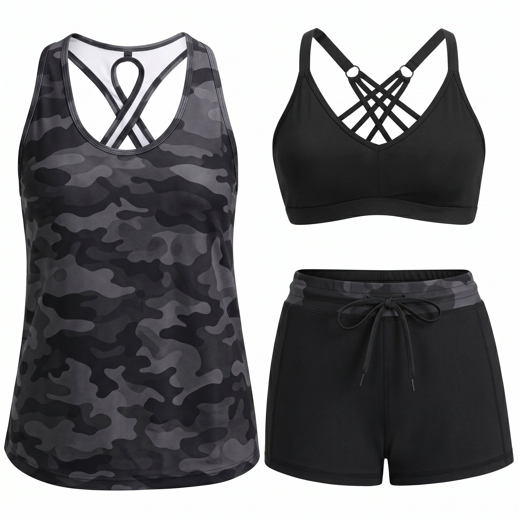 Honoria | Sporty Three-Piece Tankini Set With Pockets