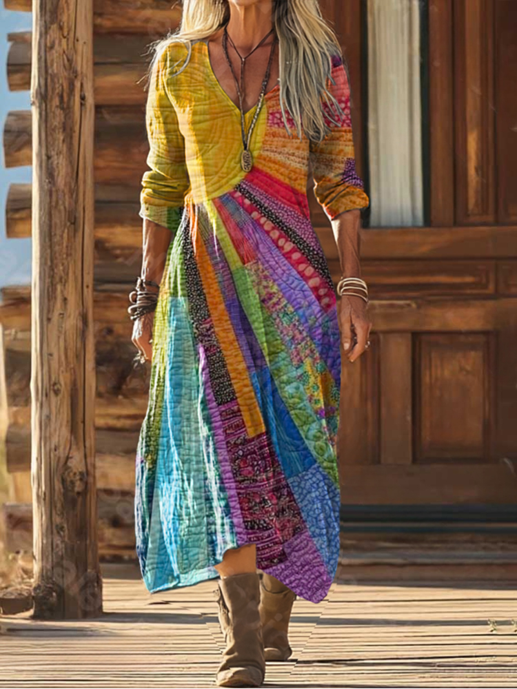 Delilah Bohemian Patckwork Maxi Dress
