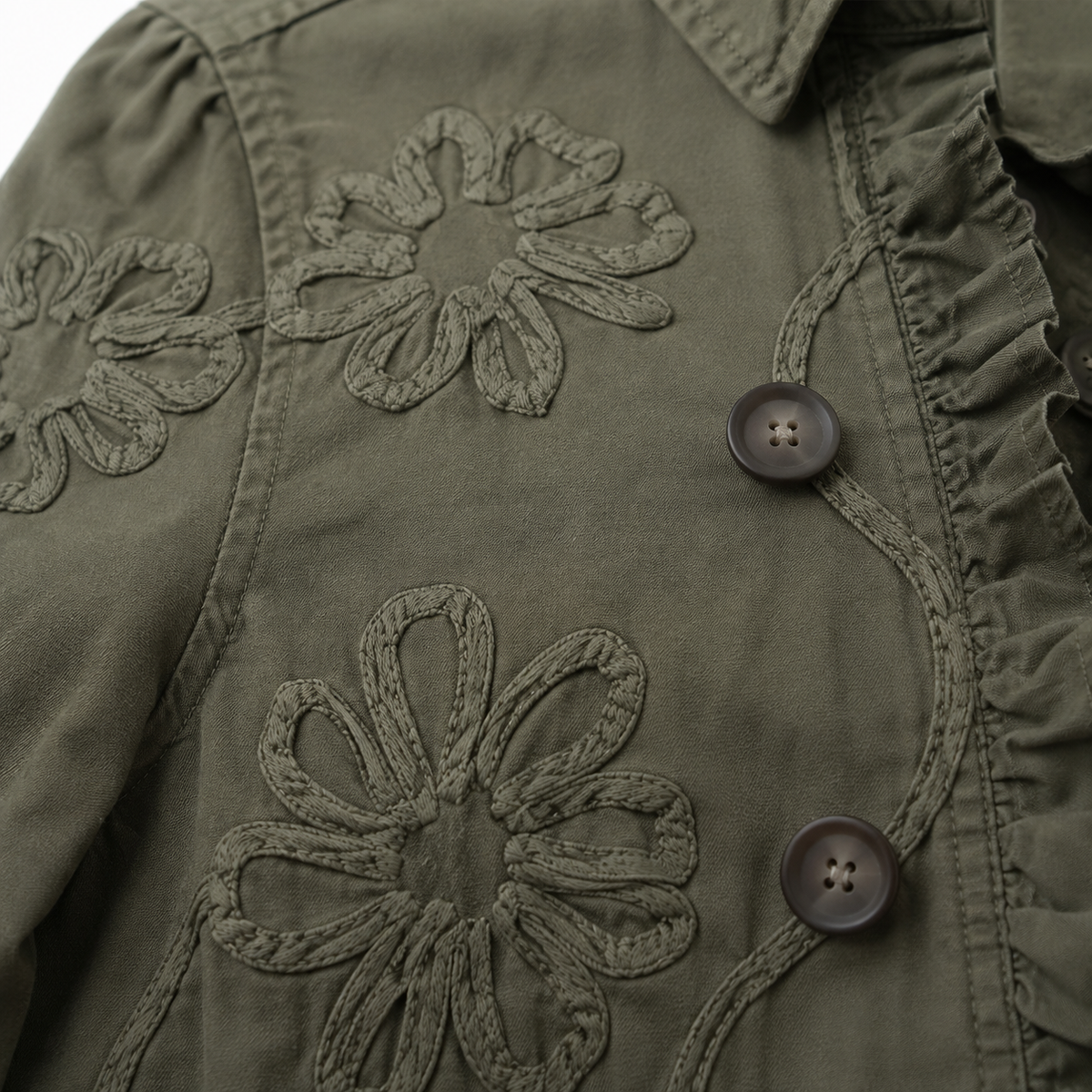 Emma™ | Boho-Chic Floral Embroidered Utility Ruffled Trim Jacket