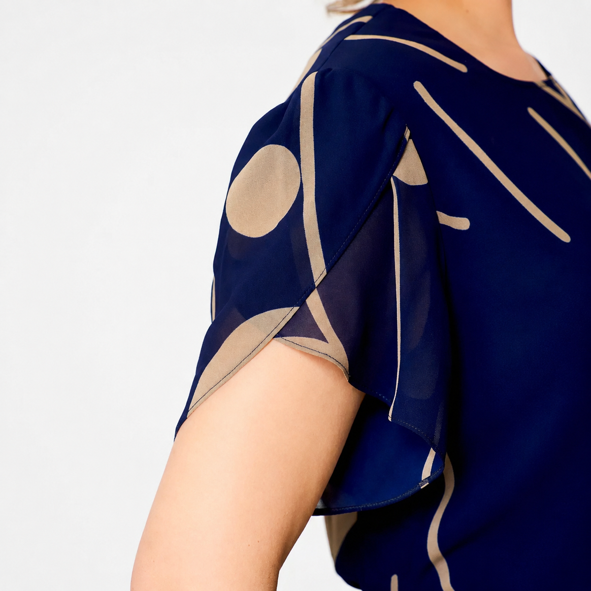 Ivy | Navy Polka Dot Print Chiffon Midi Dress