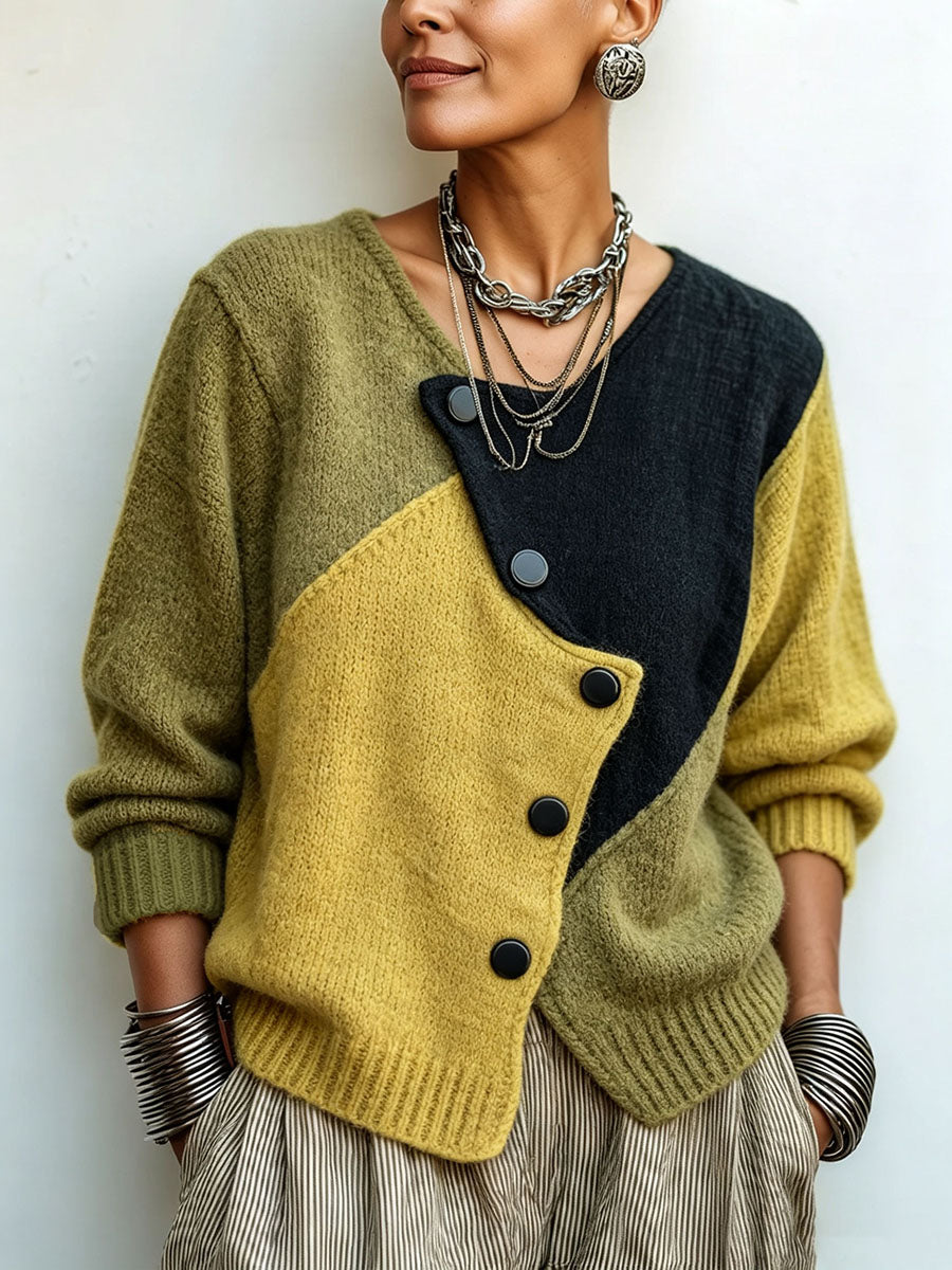 Artistic Cozy Asymmetric Color-block Knit Jumper