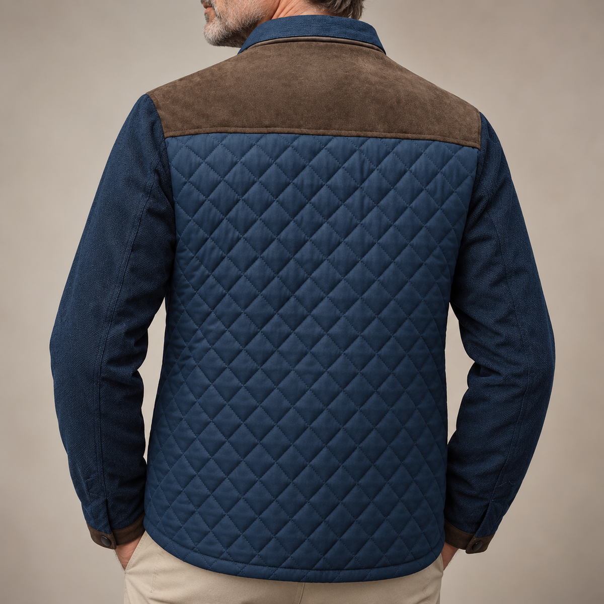 Sterling | Men's Quilted Contrast-Shoulder Stand-Collar Snap Jacket