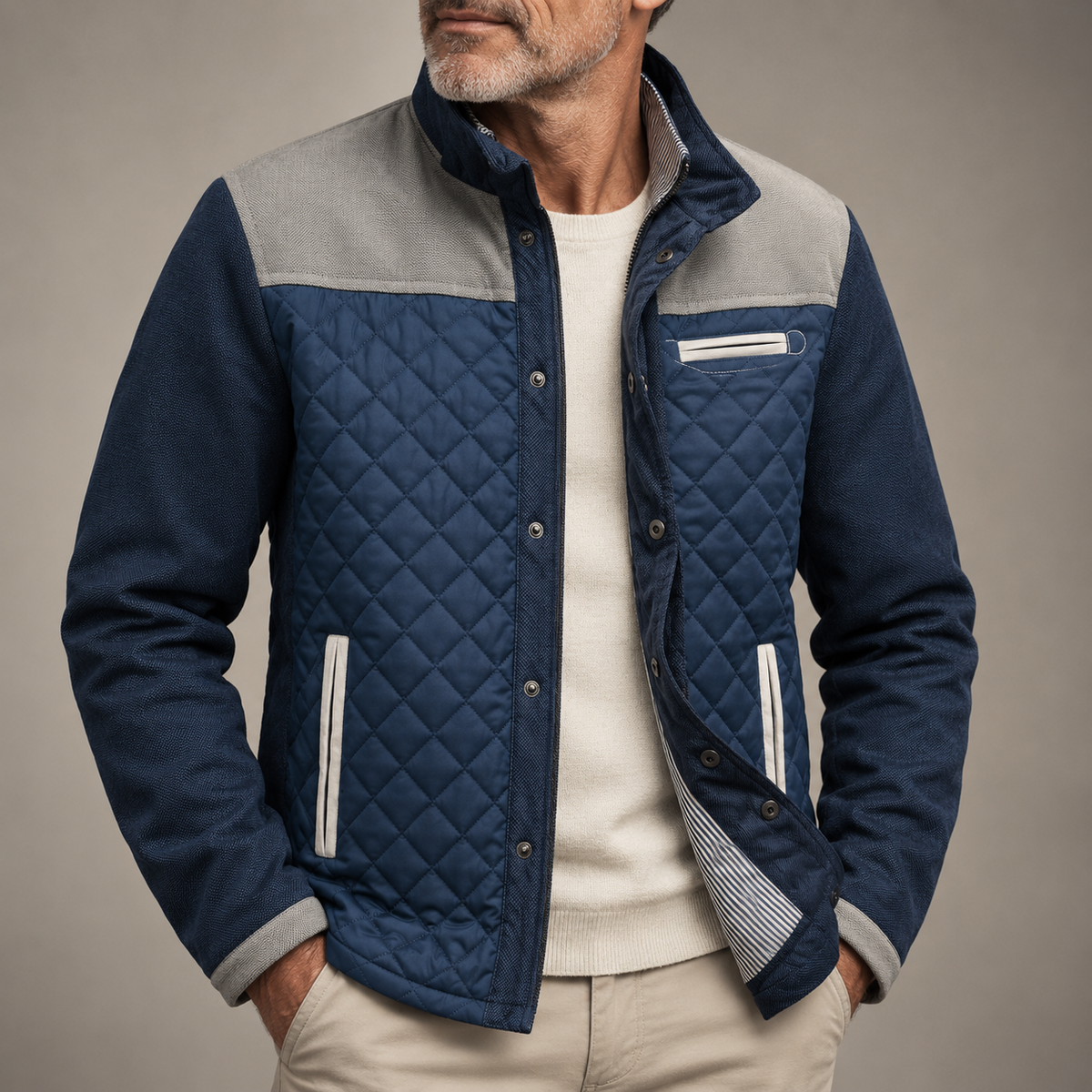 Sterling | Men's Quilted Contrast-Shoulder Stand-Collar Snap Jacket